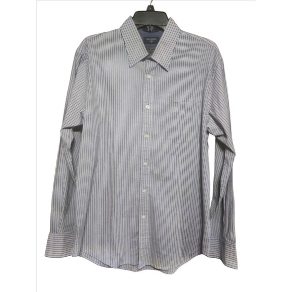 Dockers Men’s Large Dress Shirt Blue Gray Stripe Long Sleeve Wrinkle Free - Picture 1 of 6
